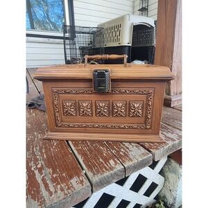 Vintage MCM Max Klein Ornate Faux Wood Plastic Sewing‎ Storage Chest Box 1970s